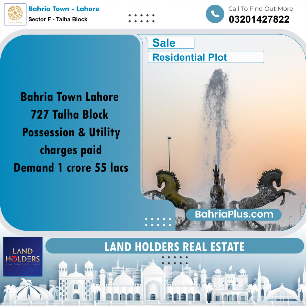 10 Marla Residential Plot for Sale in Sector F - Talha Block -  Bahria Town, Lahore - (BP-296611)