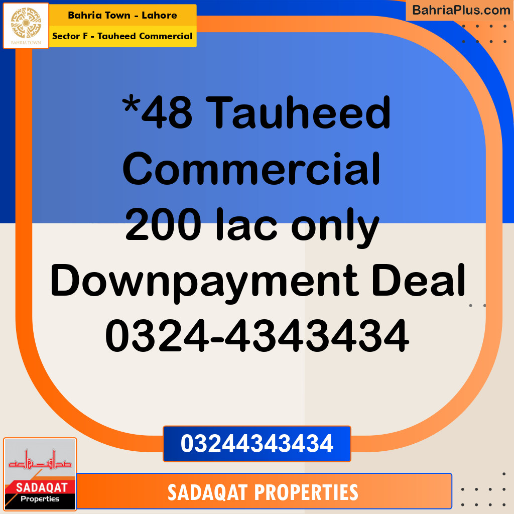 5 Marla Commercial Plot for Sale in Sector F - Tauheed Commercial -  Bahria Town, Lahore - (BP-296640)