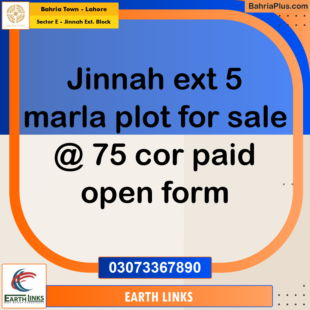 5 Marla Residential Plot for Sale in Sector E - Jinnah Ext. Block -  Bahria Town, Lahore - (BP-296646)