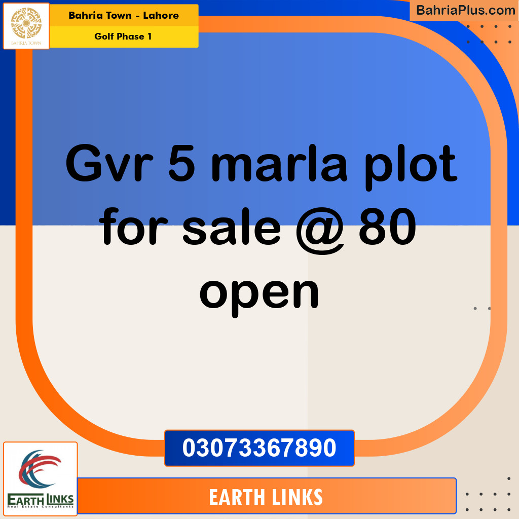 5 Marla Residential Plot for Sale in Golf Phase 1 -  Bahria Town, Lahore - (BP-296650)
