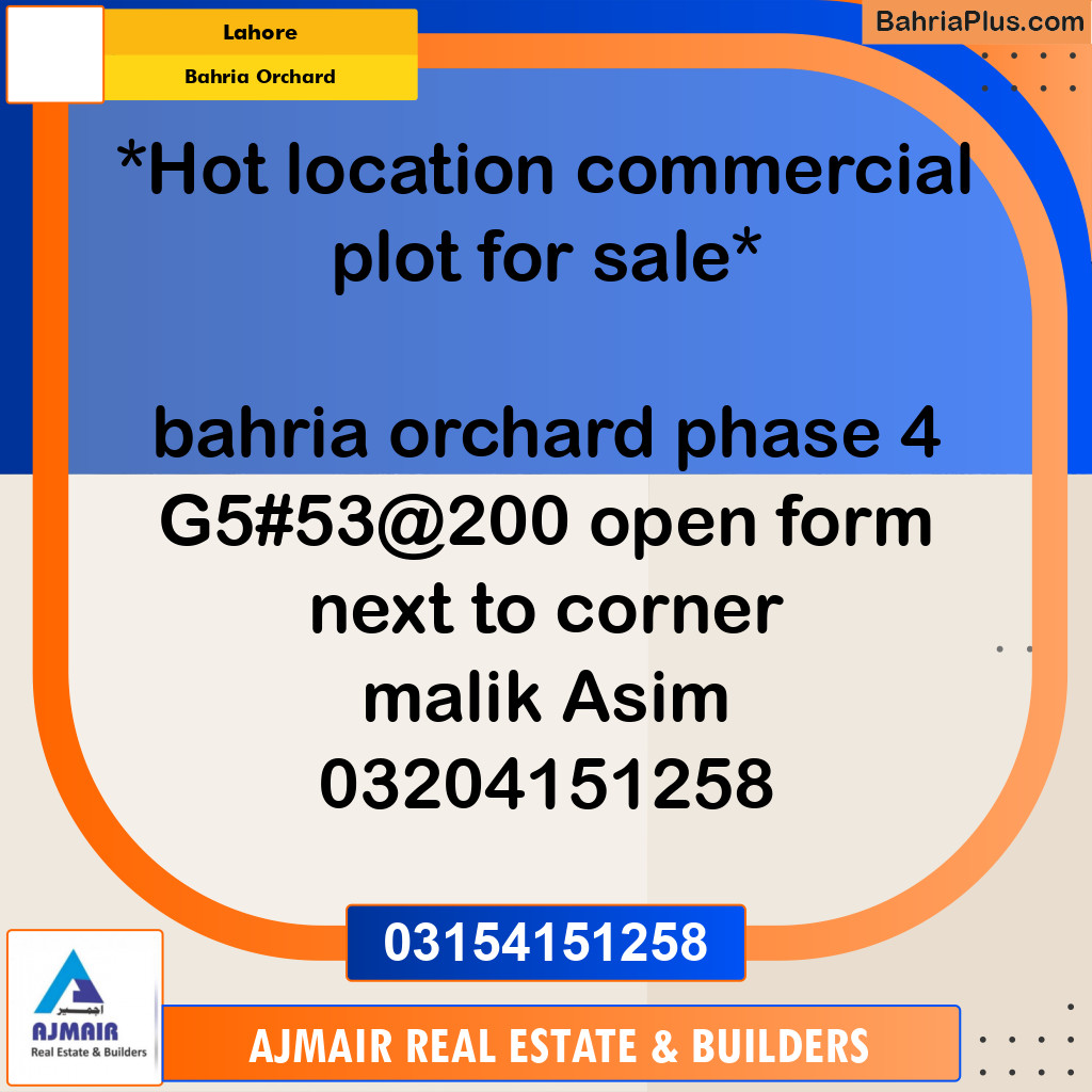 Commercial Plot for Sale in Bahria Orchard, Lahore - (BP-296670)