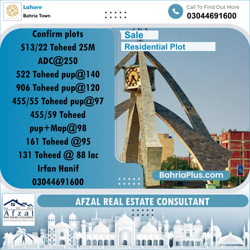 Residential Plot for Sale in Bahria Town, Lahore - (BP-296687)