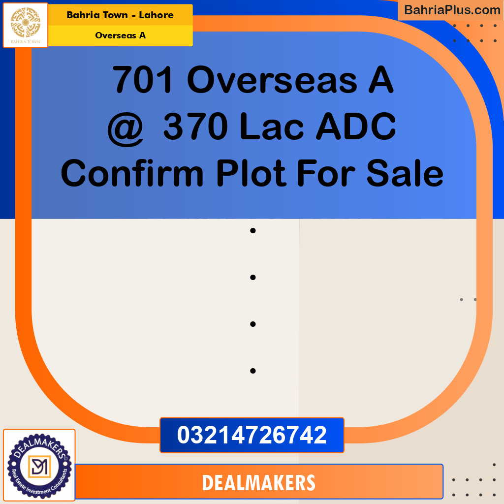 1 Kanal Residential Plot for Sale in Overseas A -  Bahria Town, Lahore - (BP-296714)