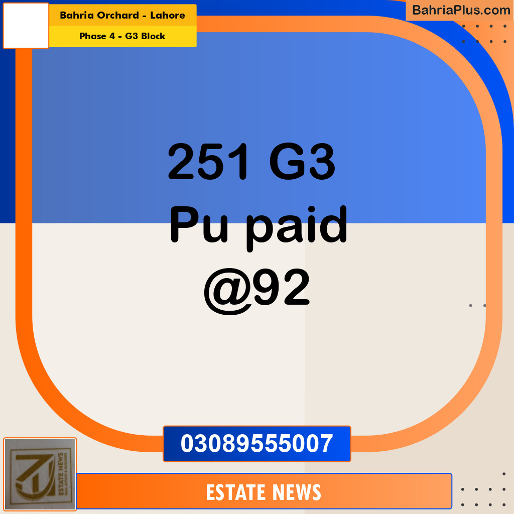 Residential Plot for Sale in Phase 4 - G3 Block -  Bahria Orchard, Lahore - (BP-296728)