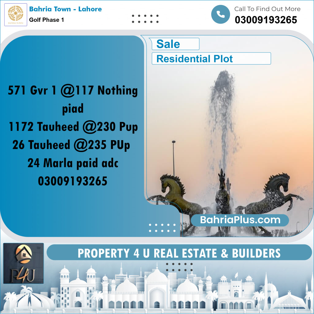 10 Marla Residential Plot for Sale in Golf Phase 1 -  Bahria Town, Lahore - (BP-296755)
