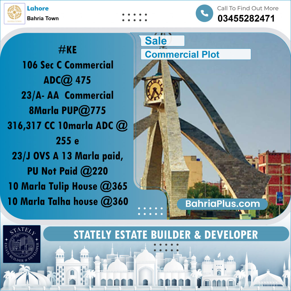 Commercial Plot for Sale in Bahria Town, Lahore - (BP-296760)