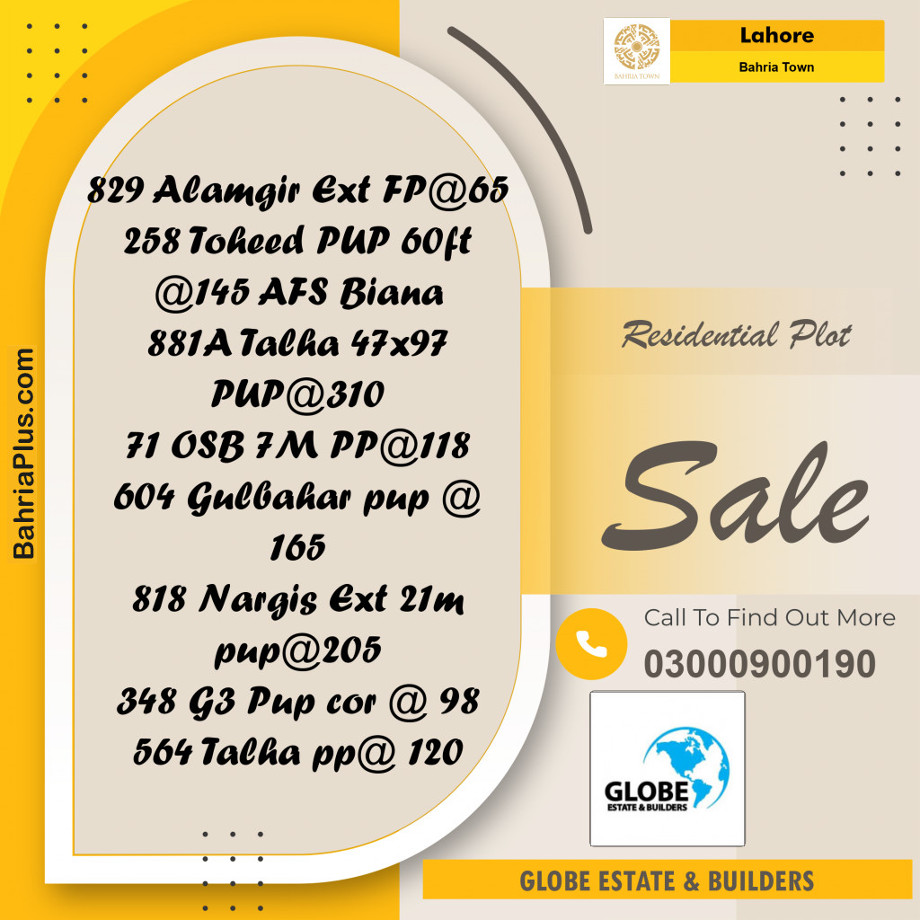 Residential Plot for Sale in Bahria Town, Lahore - (BP-296805)