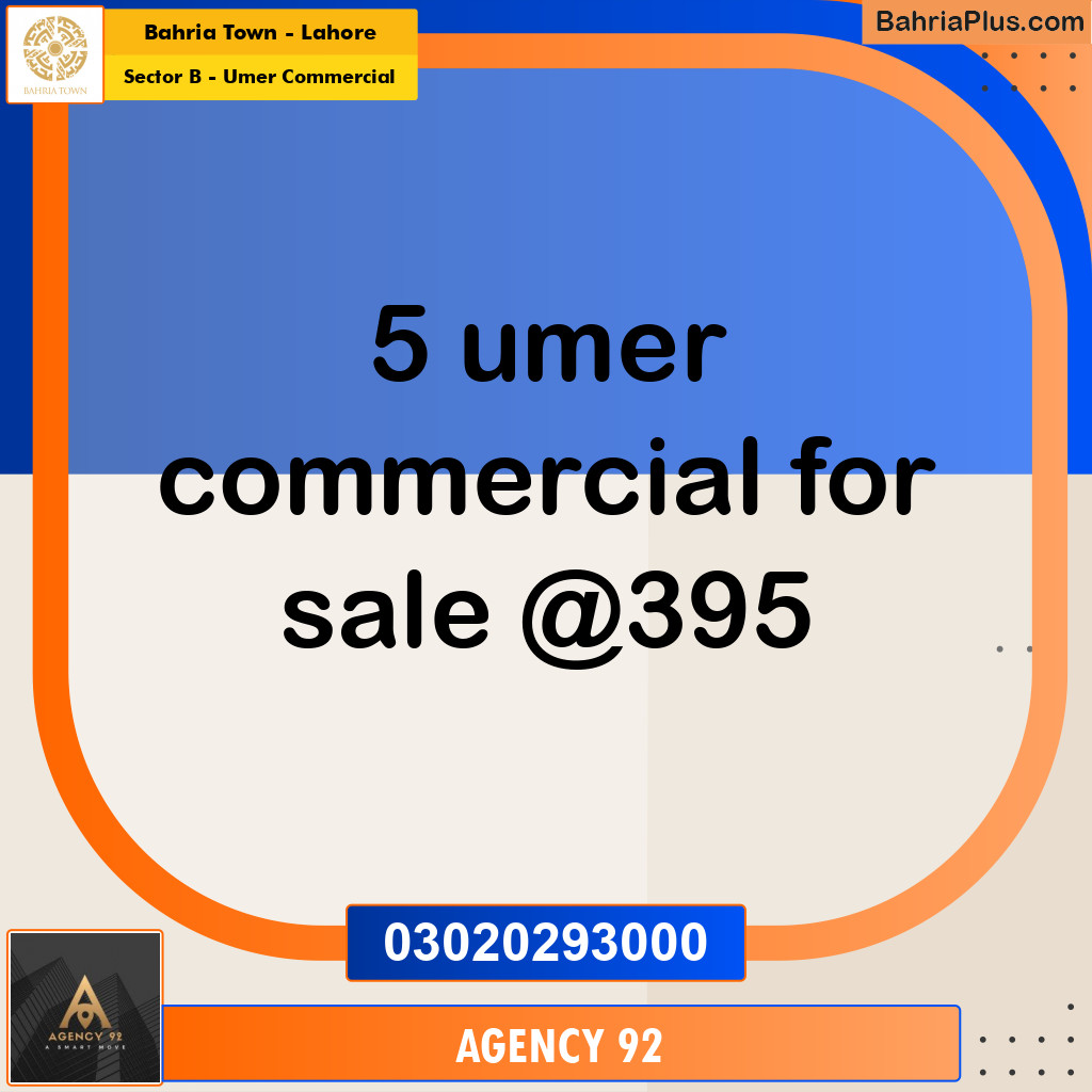 8 Marla Commercial Plot for Sale in Sector B - Umer Commercial -  Bahria Town, Lahore - (BP-296810)