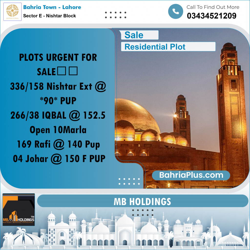 5 Marla Residential Plot for Sale in Sector E - Nishtar Block -  Bahria Town, Lahore - (BP-296826)