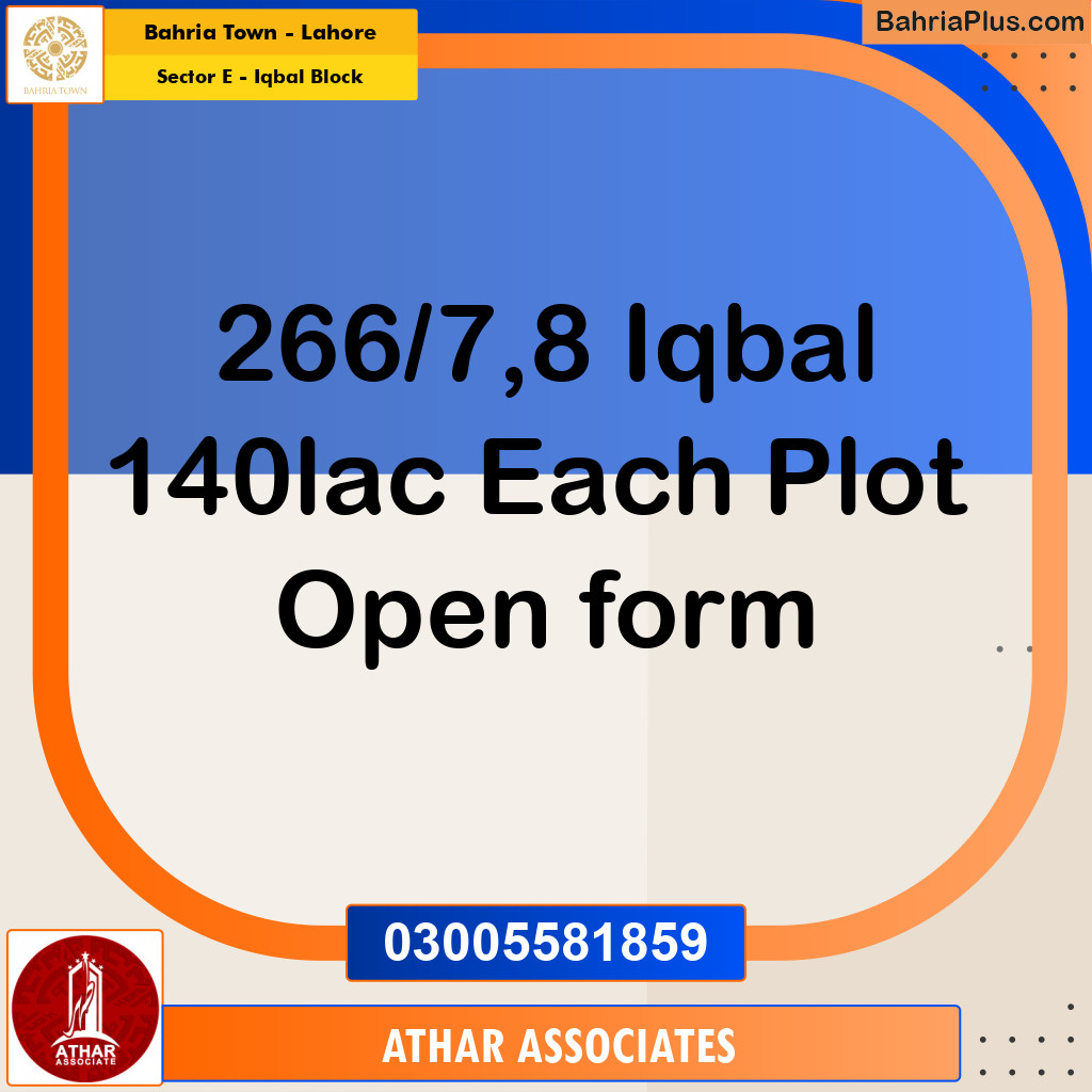 10 Marla Residential Plot for Sale in Sector E - Iqbal Block -  Bahria Town, Lahore - (BP-296848)