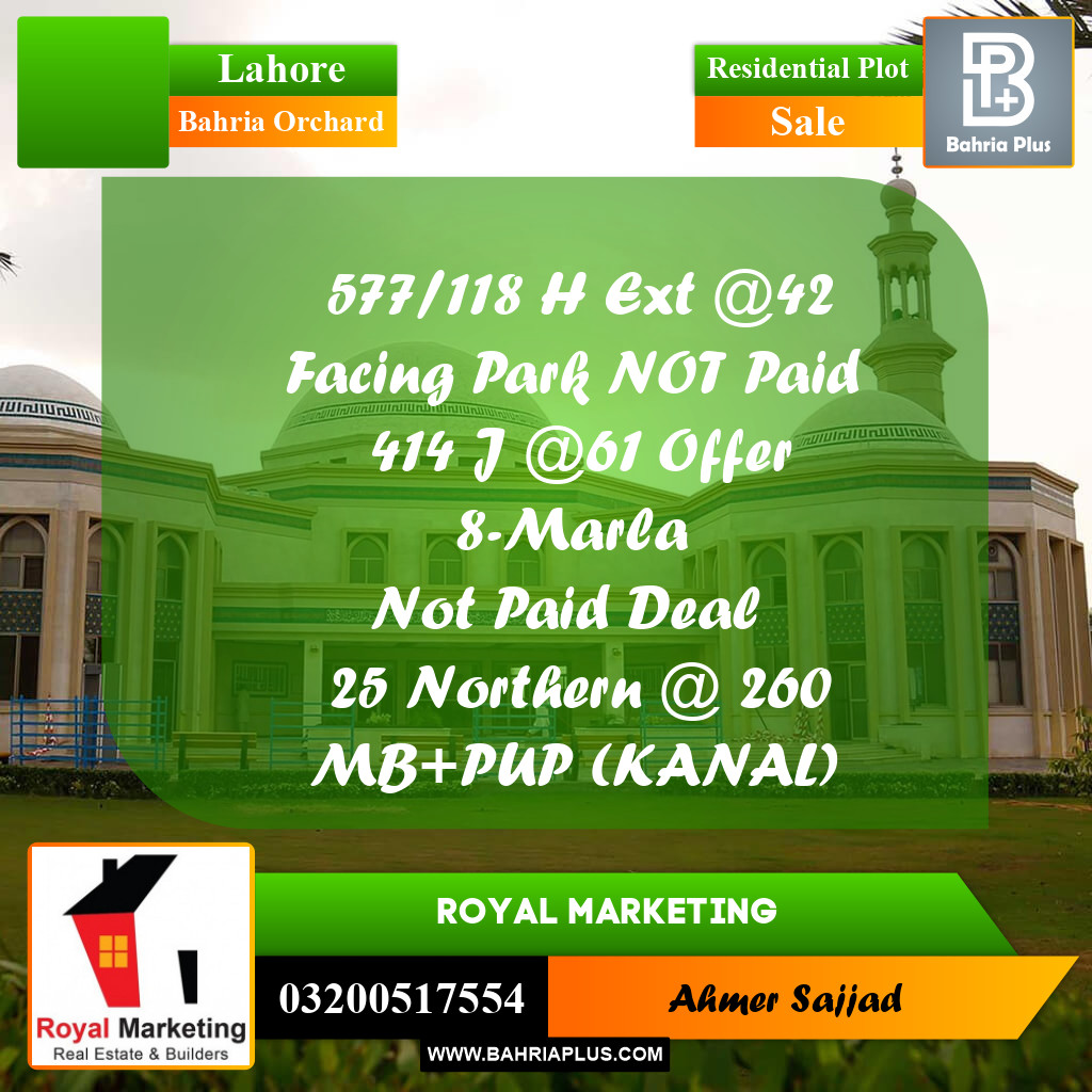 Residential Plot for Sale in Bahria Orchard, Lahore - (BP-296891)