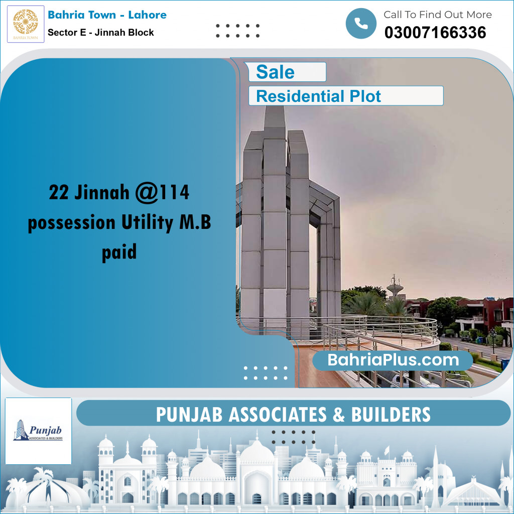Residential Plot for Sale in Sector E - Jinnah Block -  Bahria Town, Lahore - (BP-296917)