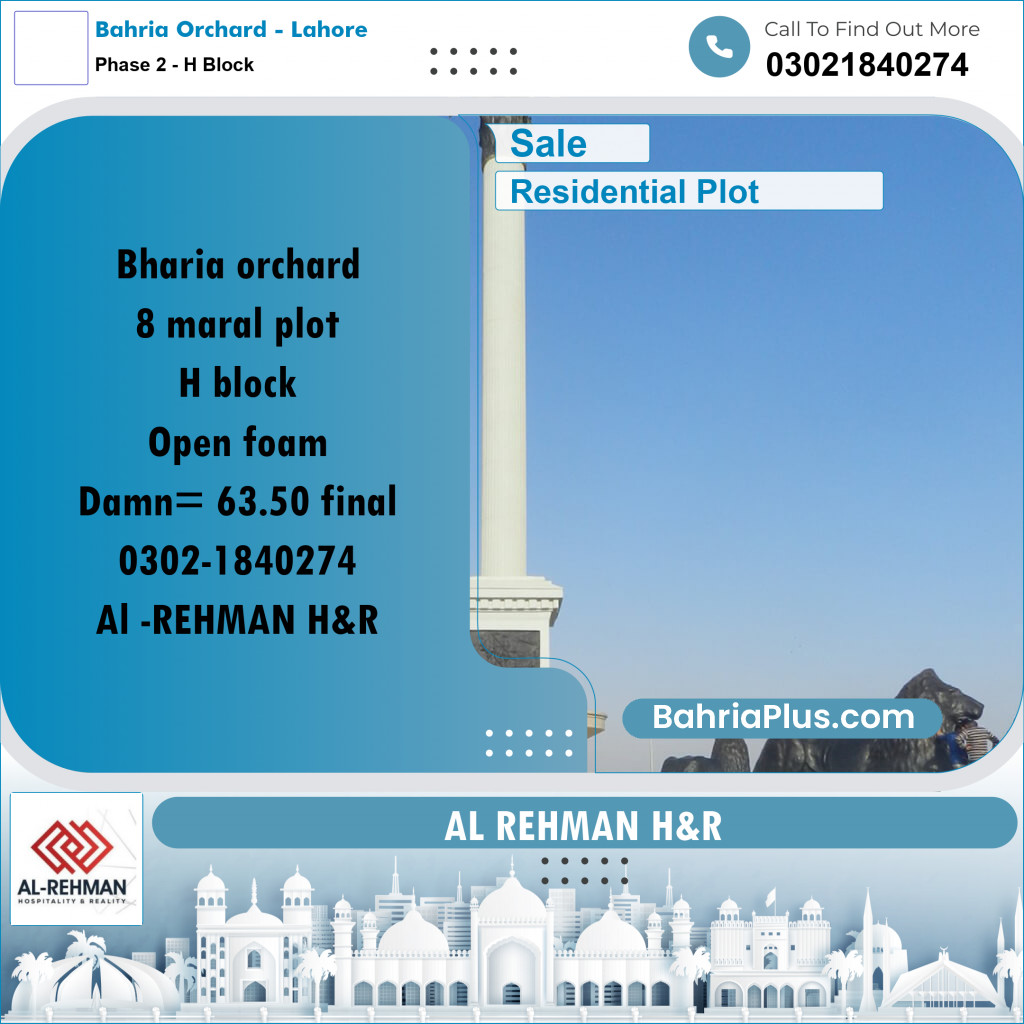 8 Marla Residential Plot for Sale in Phase 2 - H Block -  Bahria Orchard, Lahore - (BP-296948)