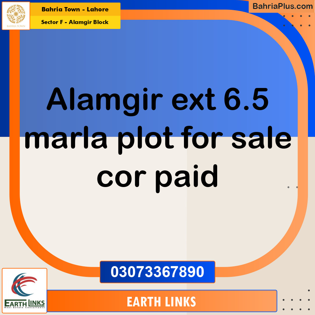 6.5 Marla Residential Plot for Sale in Sector F - Alamgir Block -  Bahria Town, Lahore - (BP-296955)