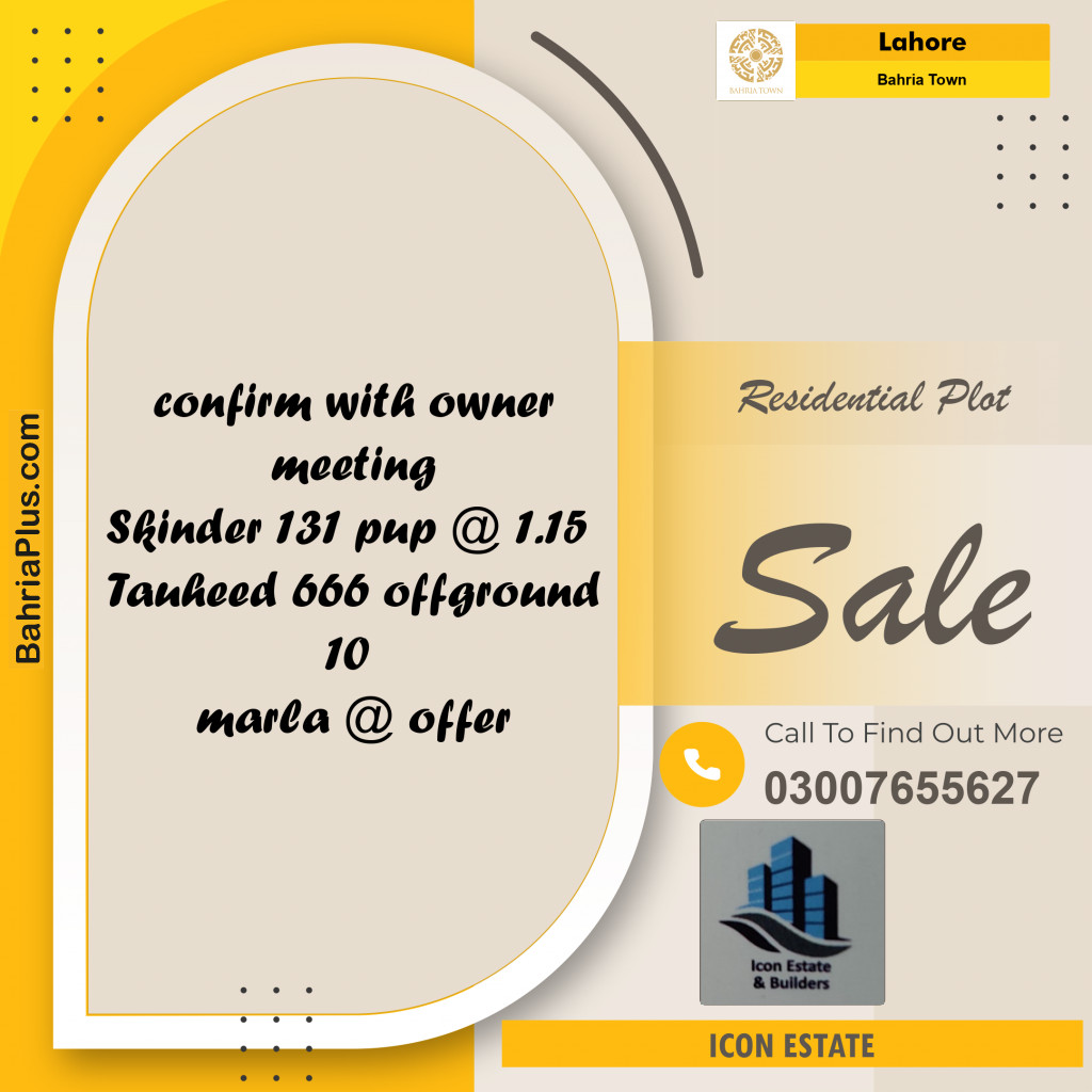 Residential Plot for Sale in Bahria Town, Lahore - (BP-296974)
