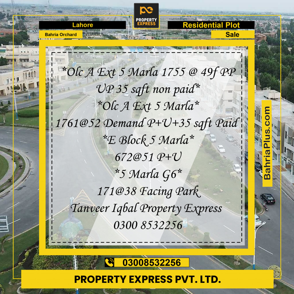 Residential Plot for Sale in Bahria Orchard, Lahore - (BP-296979)