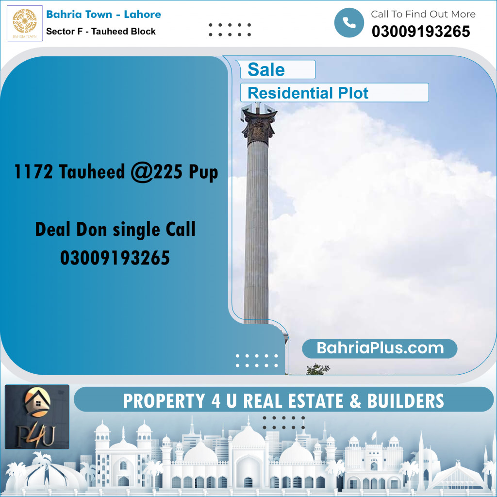 1 Kanal Residential Plot for Sale in Sector F - Tauheed Block -  Bahria Town, Lahore - (BP-297001)