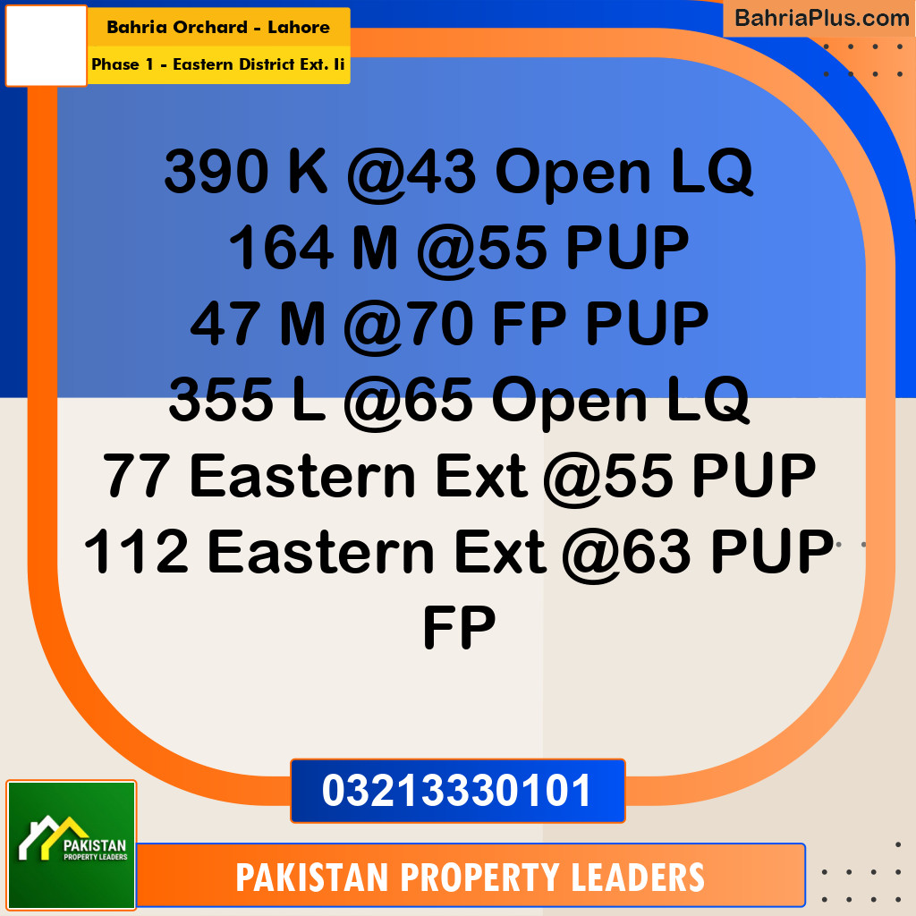 5 Marla Residential Plot for Sale in Phase 1 - Eastern District Ext. II -  Bahria Orchard, Lahore - (BP-297057)
