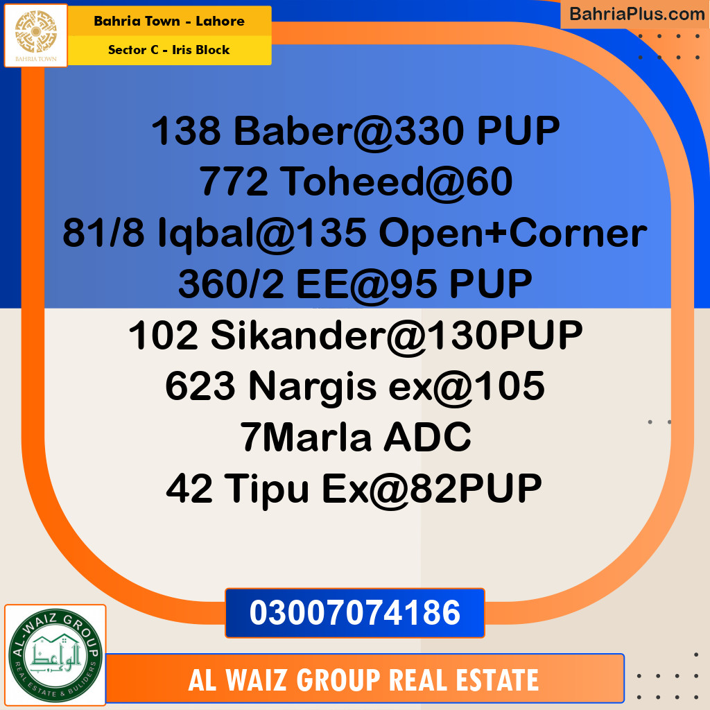 10 Marla Residential Plot for Sale in Sector C - Iris Block -  Bahria Town, Lahore - (BP-297083)