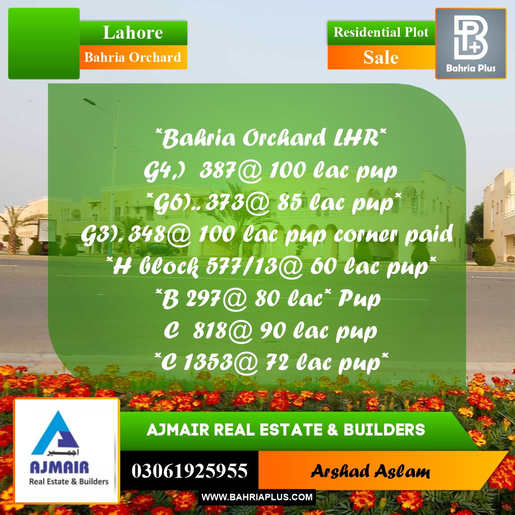 Residential Plot for Sale in Bahria Orchard, Lahore - (BP-297089)
