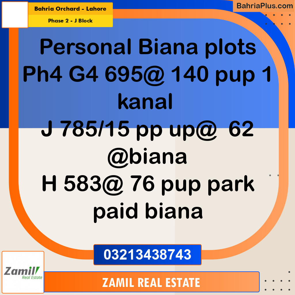 8 Marla Residential Plot for Sale in Phase 2 - J Block -  Bahria Orchard, Lahore - (BP-297100)