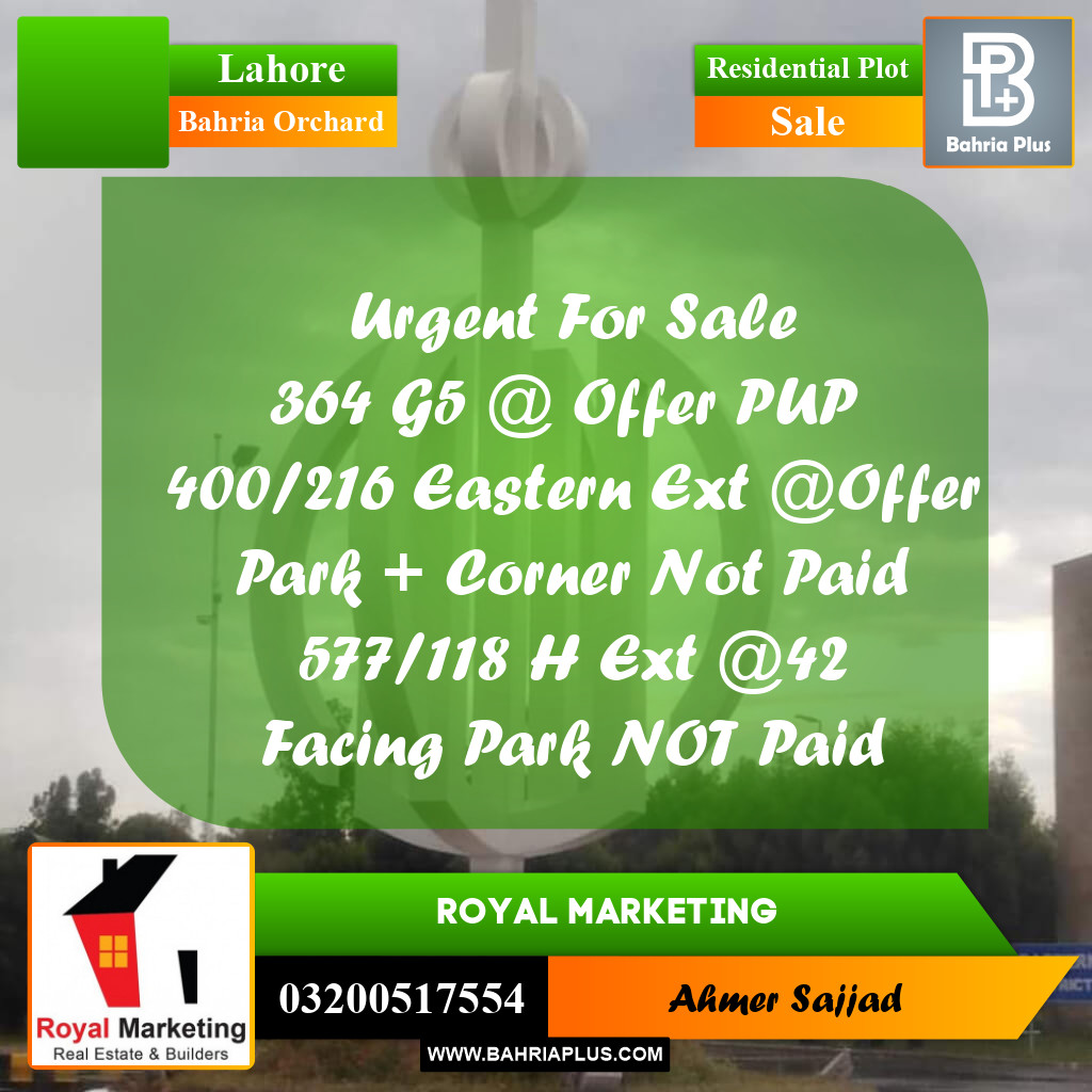Residential Plot for Sale in Bahria Orchard, Lahore - (BP-297105)