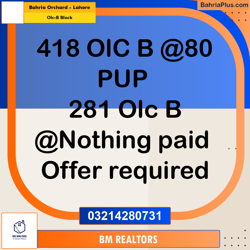 8 Marla Residential Plot for Sale in OLC-B Block -  Bahria Orchard, Lahore - (BP-297140)