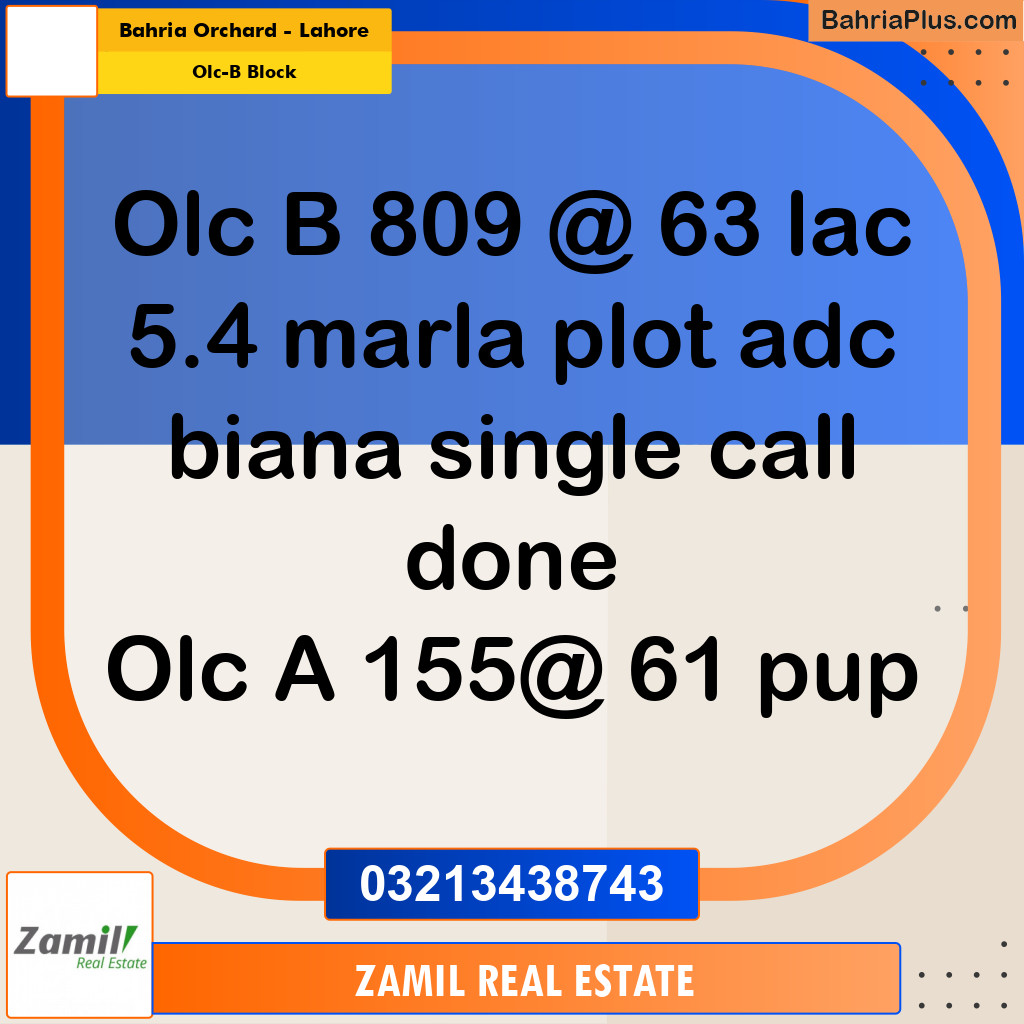 5 Marla Residential Plot for Sale in OLC-B Block -  Bahria Orchard, Lahore - (BP-297151)
