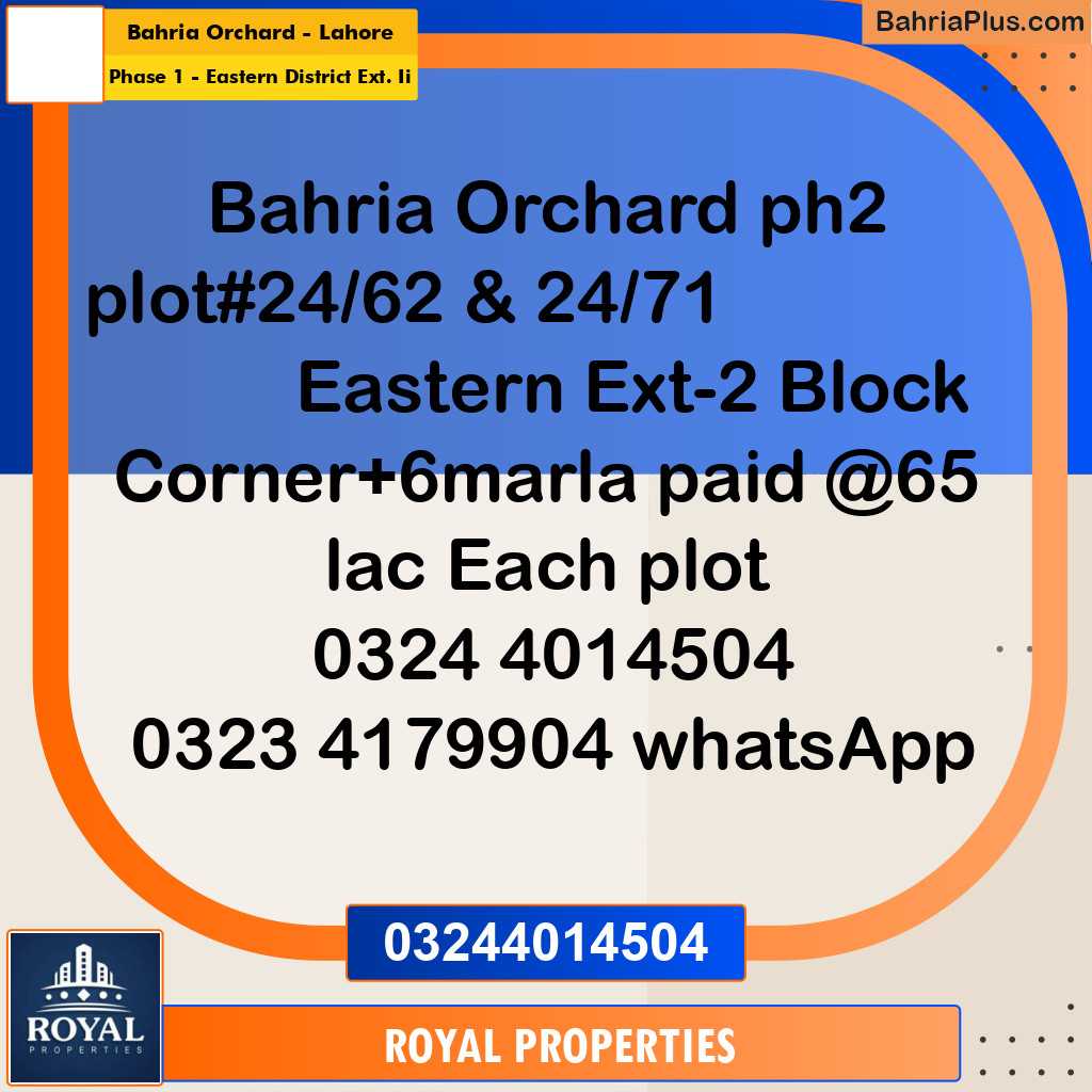 Residential Plot for Sale in Phase 1 - Eastern District Ext. II -  Bahria Orchard, Lahore - (BP-297160)