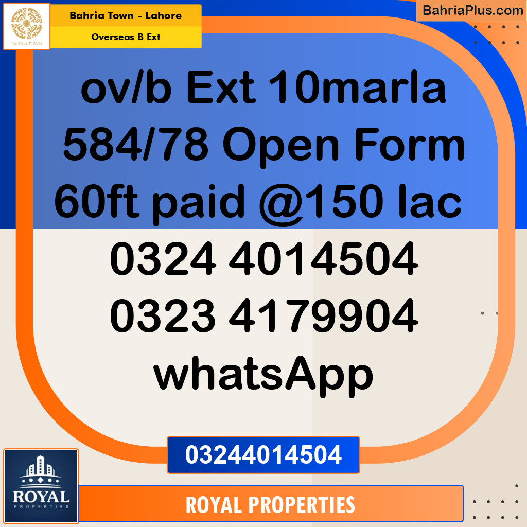 Residential Plot for Sale in Overseas B Ext -  Bahria Town, Lahore - (BP-297161)