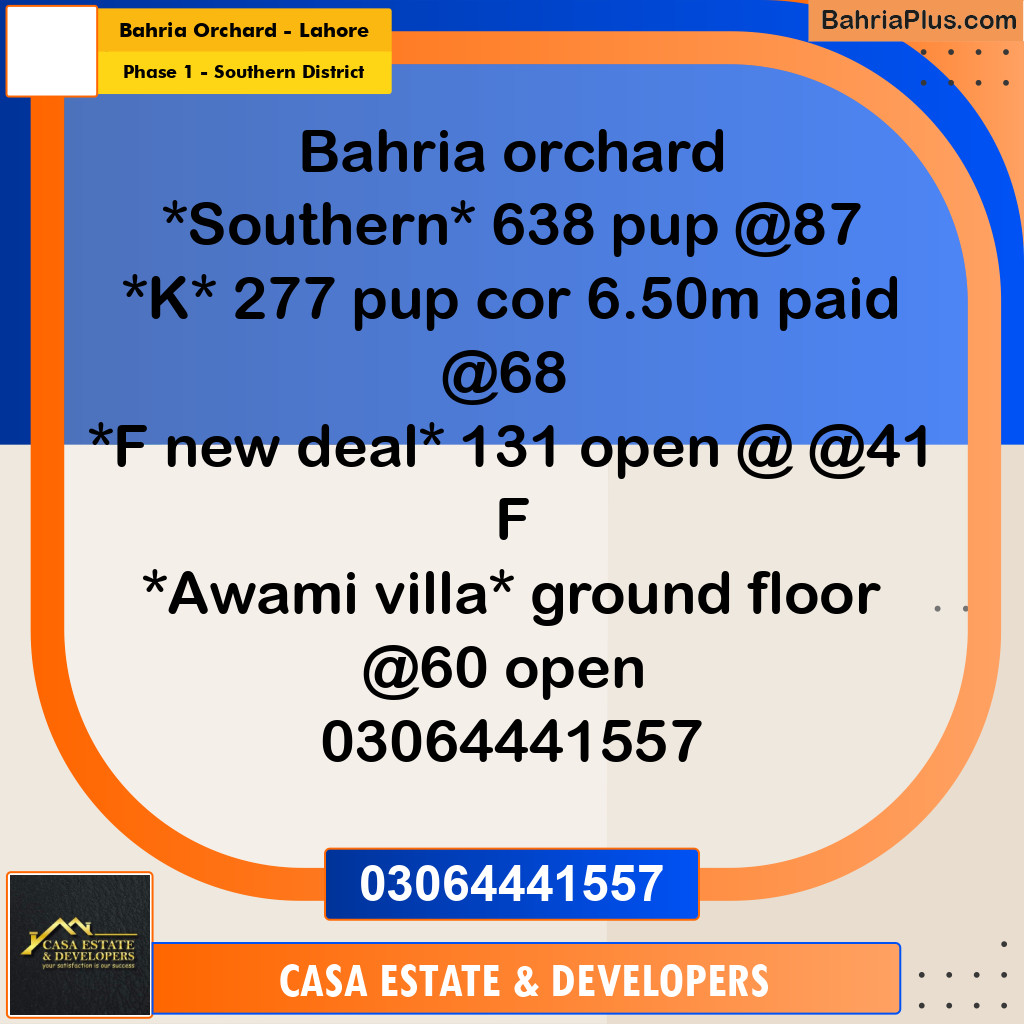 8 Marla Residential Plot for Sale in Phase 1 - Southern District -  Bahria Orchard, Lahore - (BP-297173)
