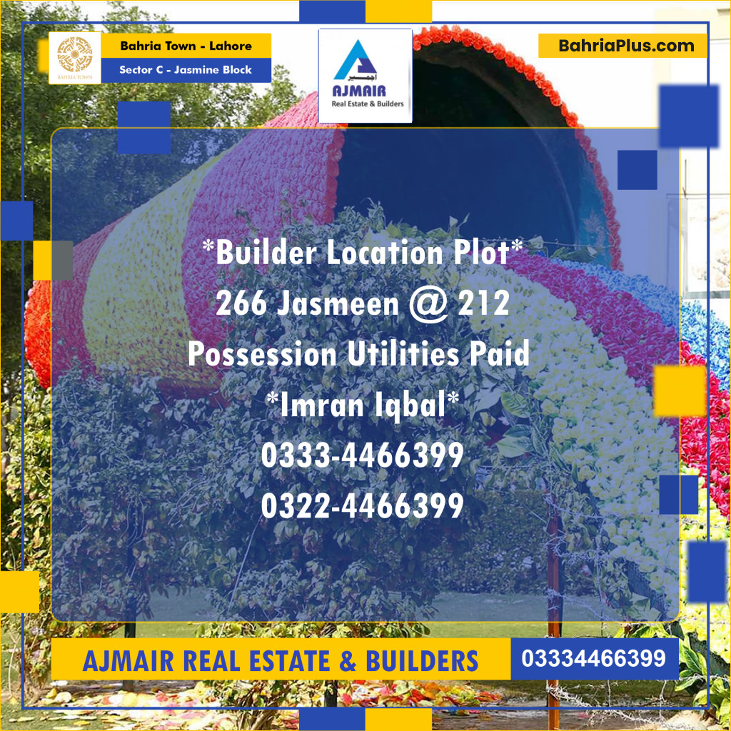 10 Marla Residential Plot for Sale in Sector C - Jasmine Block -  Bahria Town, Lahore - (BP-297188)