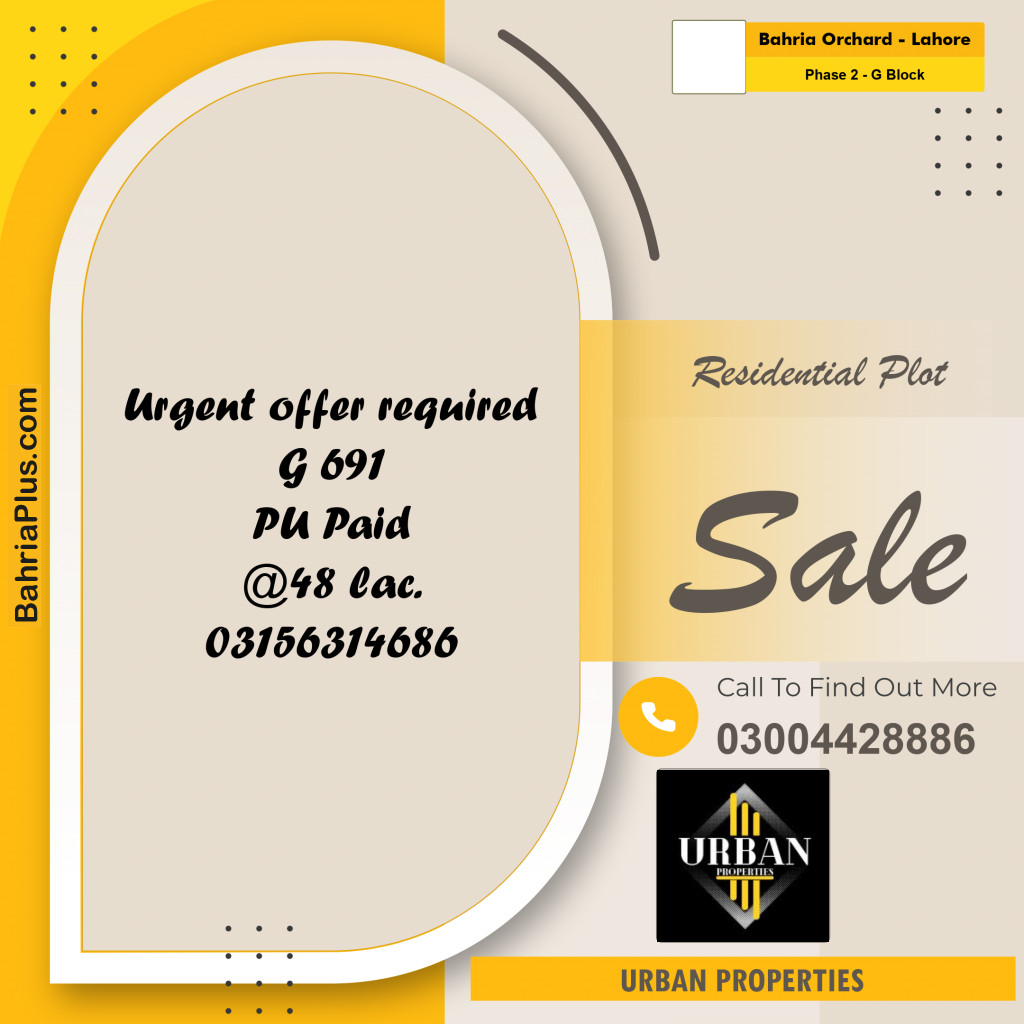 5 Marla Residential Plot for Sale in Phase 2 - G Block -  Bahria Orchard, Lahore - (BP-297198)