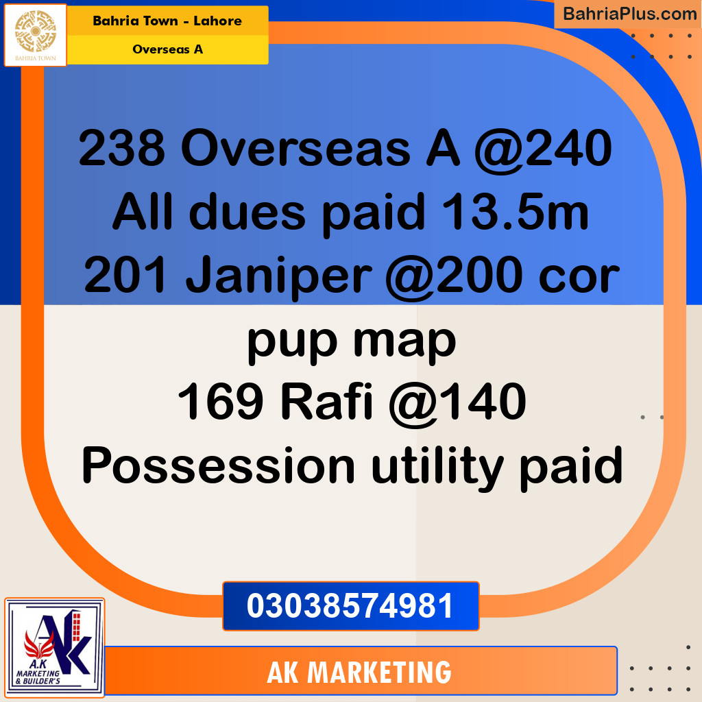 10 Marla Residential Plot for Sale in Overseas A -  Bahria Town, Lahore - (BP-297211)