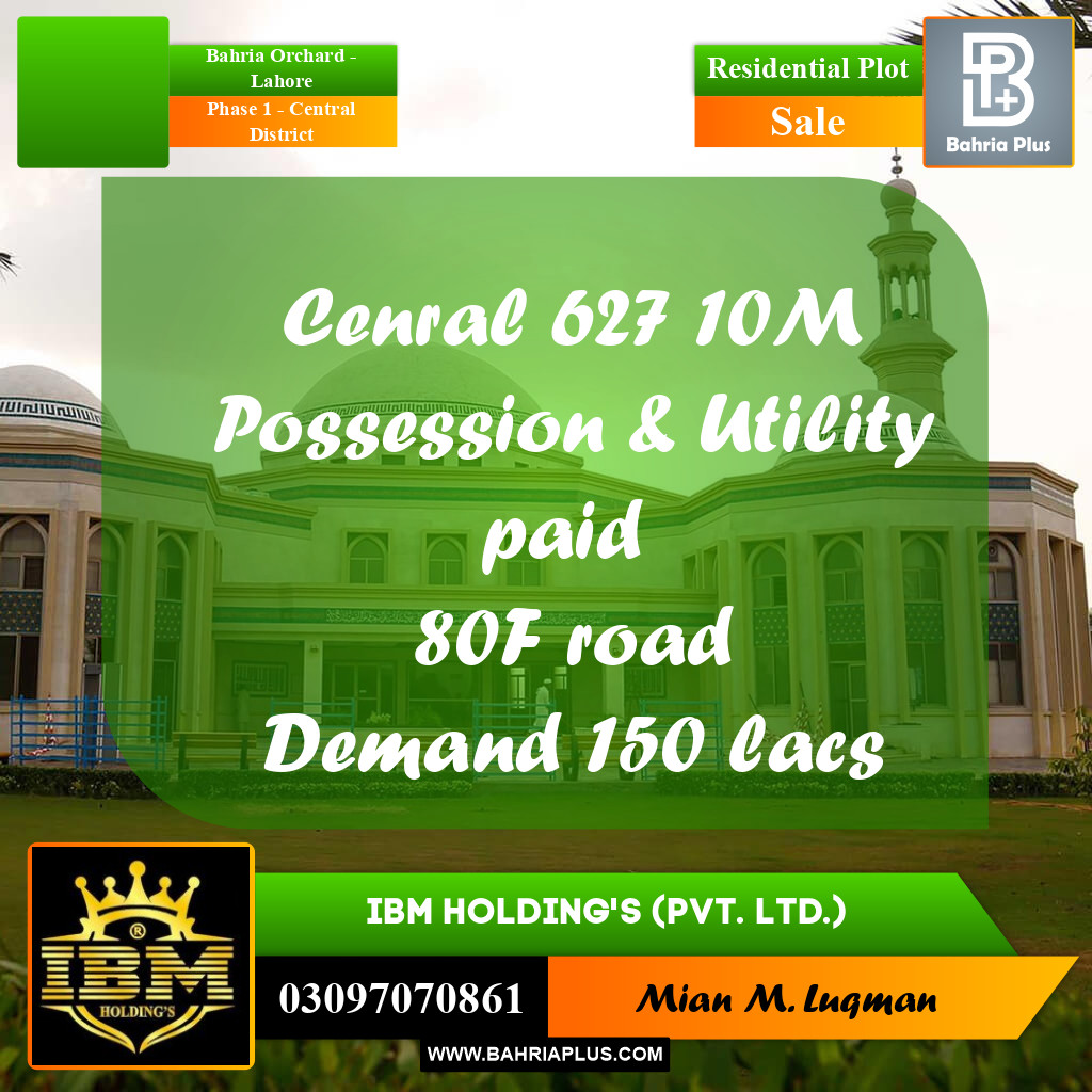 10 Marla Residential Plot for Sale in Phase 1 - Central District -  Bahria Orchard, Lahore - (BP-297259)