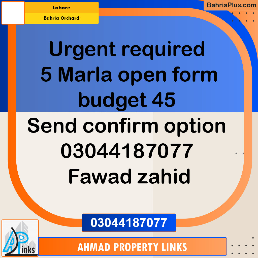5 Marla Residential Plot for Sale in Bahria Orchard, Lahore - (BP-297280)