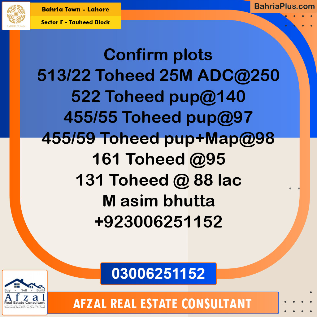 10 Marla Residential Plot for Sale in Sector F - Tauheed Block -  Bahria Town, Lahore - (BP-297287)