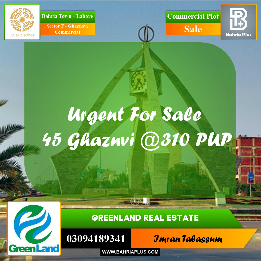 5 Marla Commercial Plot for Sale in Sector F - Ghaznavi Commercial -  Bahria Town, Lahore - (BP-297299)