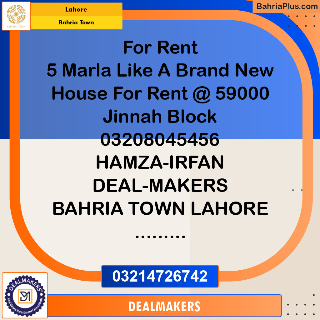 5 Marla Residential House for Rent in Bahria Town, Lahore - (BP-297305)