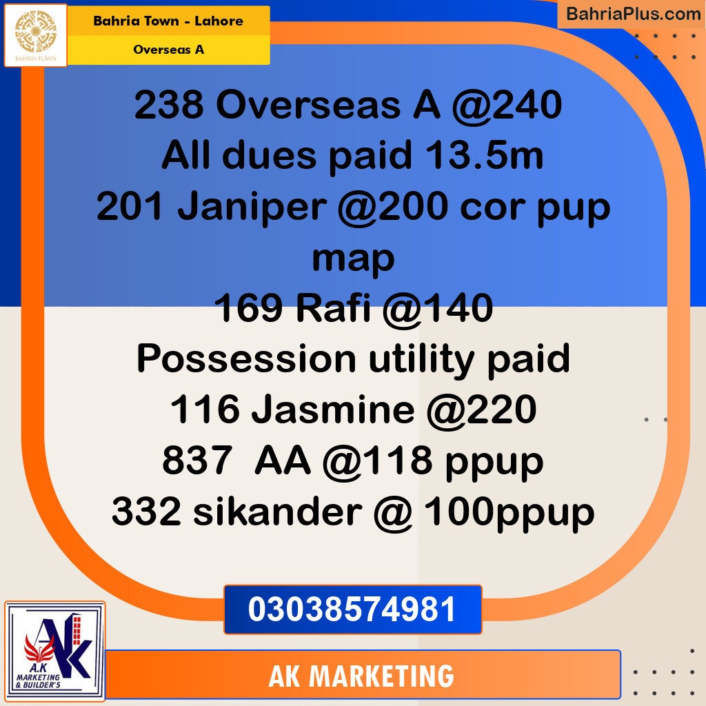 13 Marla Residential Plot for Sale in Overseas A -  Bahria Town, Lahore - (BP-297320)