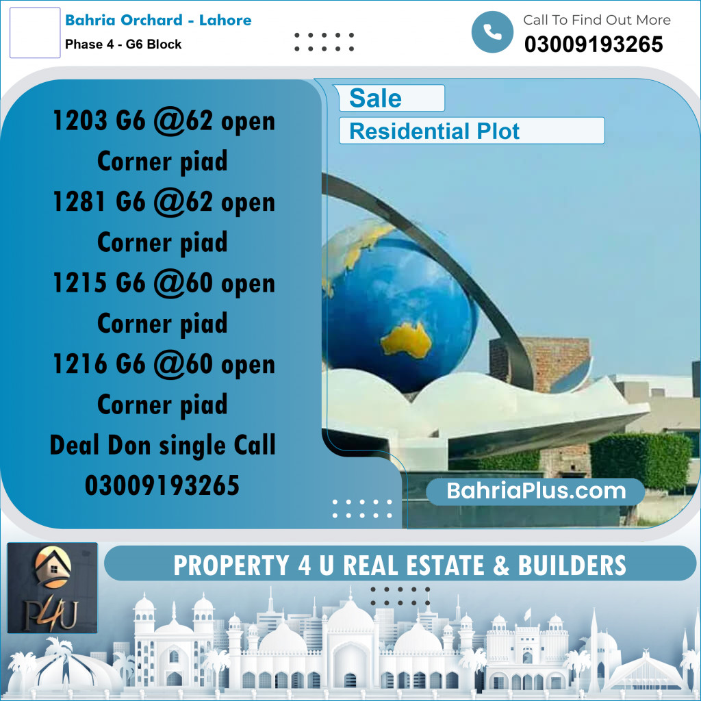 10 Marla Residential Plot for Sale in Phase 4 - G6 Block -  Bahria Orchard, Lahore - (BP-297360)