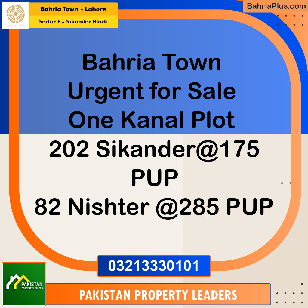 1 Kanal Residential Plot for Sale in Sector F - Sikander Block -  Bahria Town, Lahore - (BP-297365)