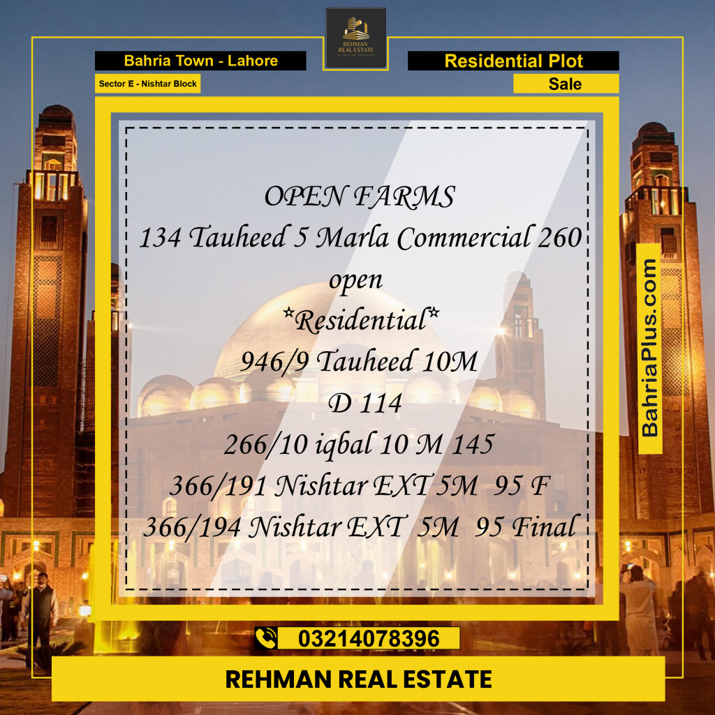 5 Marla Residential Plot for Sale in Sector E - Nishtar Block -  Bahria Town, Lahore - (BP-297372)