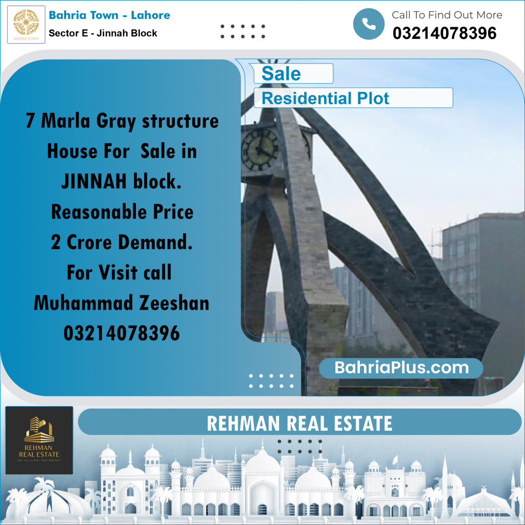 7 Marla Residential Plot for Sale in Sector E - Jinnah Block -  Bahria Town, Lahore - (BP-297380)