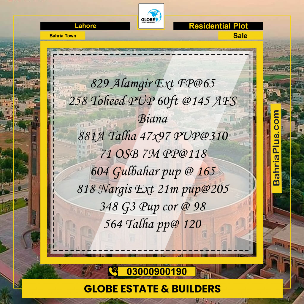 Residential Plot for Sale in Bahria Town, Lahore - (BP-297388)