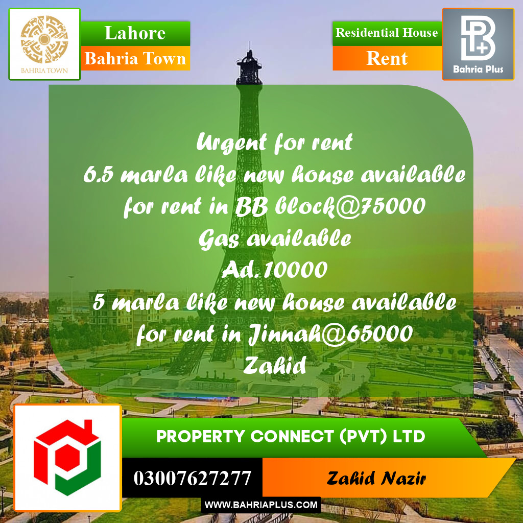 Residential House for Rent in Bahria Town, Lahore - (BP-297392)