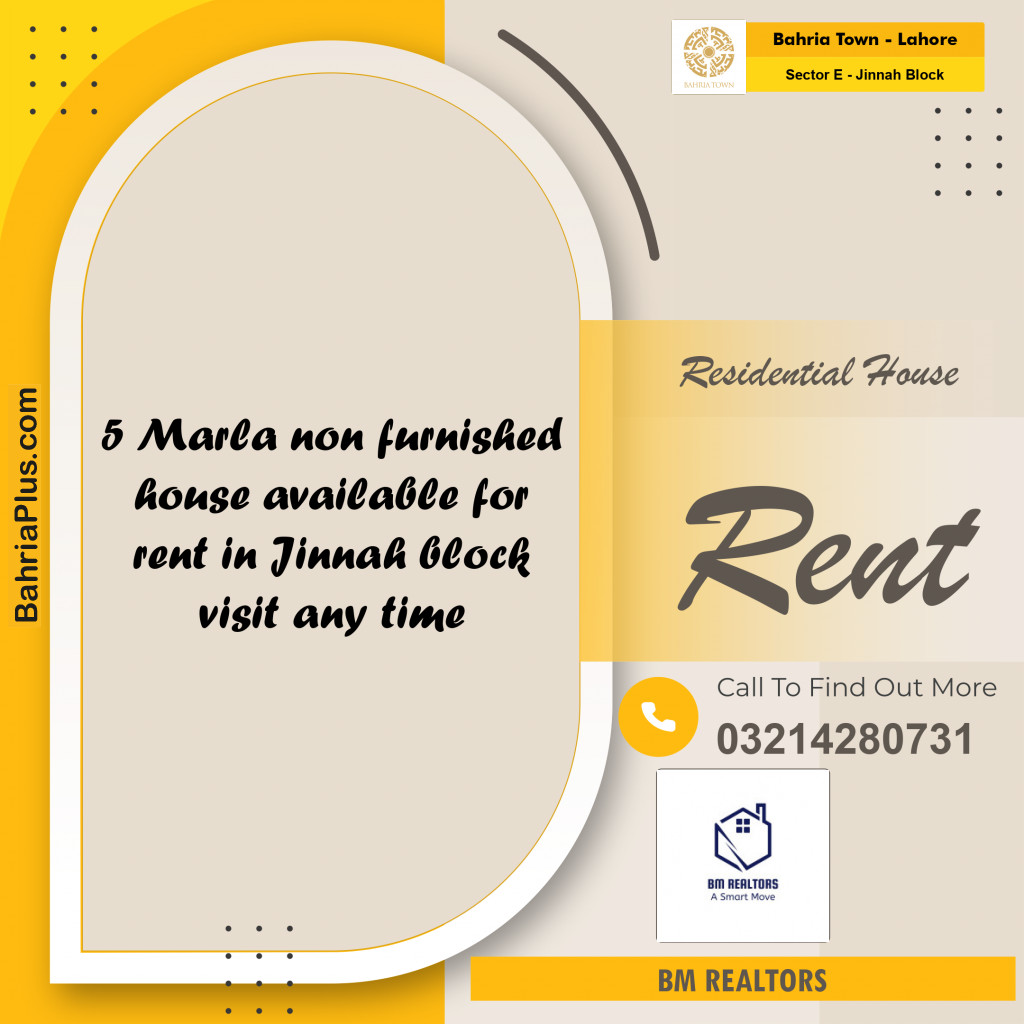 5 Marla Residential House for Rent in Sector E - Jinnah Block -  Bahria Town, Lahore - (BP-297395)