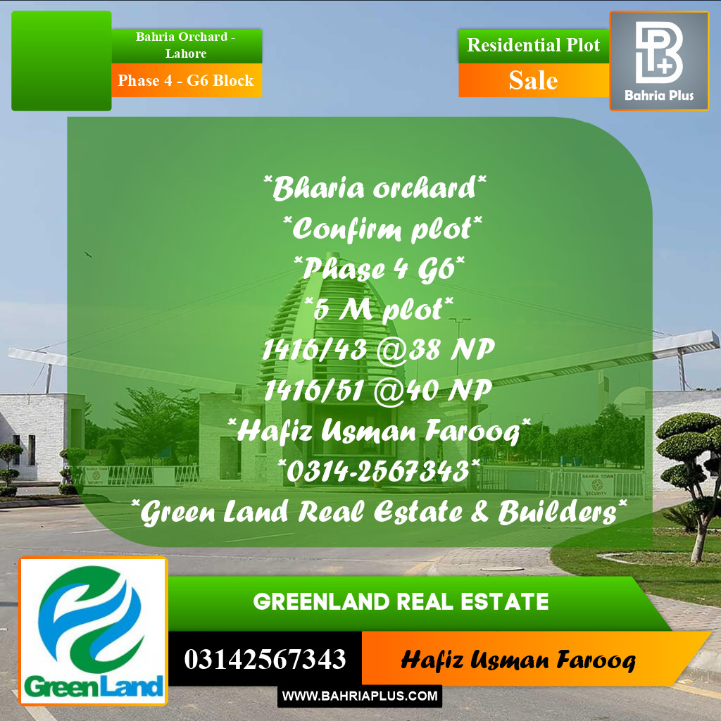 5 Marla Residential Plot for Sale in Phase 4 - G6 Block -  Bahria Orchard, Lahore - (BP-297398)