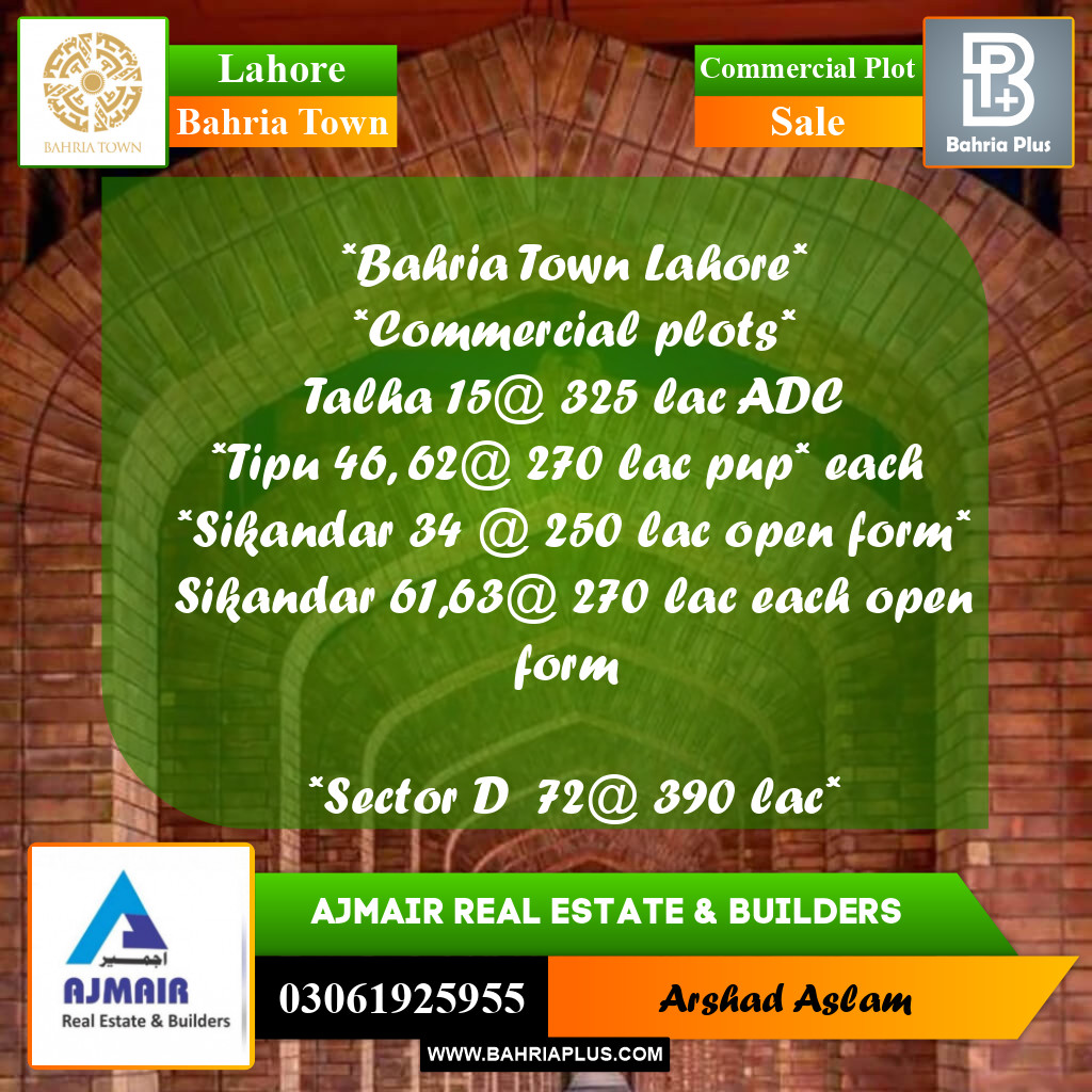Commercial Plot for Sale in Bahria Town, Lahore - (BP-297403)