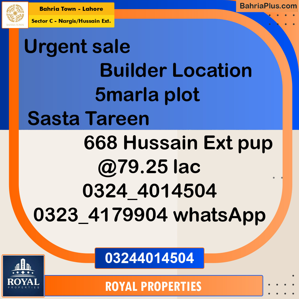 Residential Plot for Sale in Sector C - Nargis/Hussain Ext. -  Bahria Town, Lahore - (BP-297413)